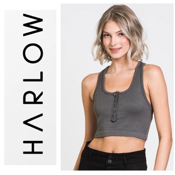 Harlow waffle snap crop top/ bralette, racerback, grey, NWT - Picture 1 of 10
